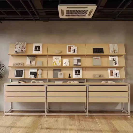 Soporte de exhibición personalizado de la almohada del cuello del estante del almacenamiento de la tienda del metal del grano de madera del melocotón gris oscuro