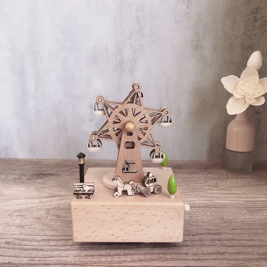 Nueva caja de música de madera del carro de la rueda de la fortuna de la llegada del juguete