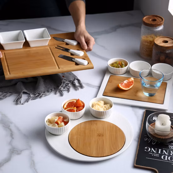 Bandeja de servicio de bambú grande del implemento de la cocina de las frutas de las verduras de la madera de bambú del OEM
